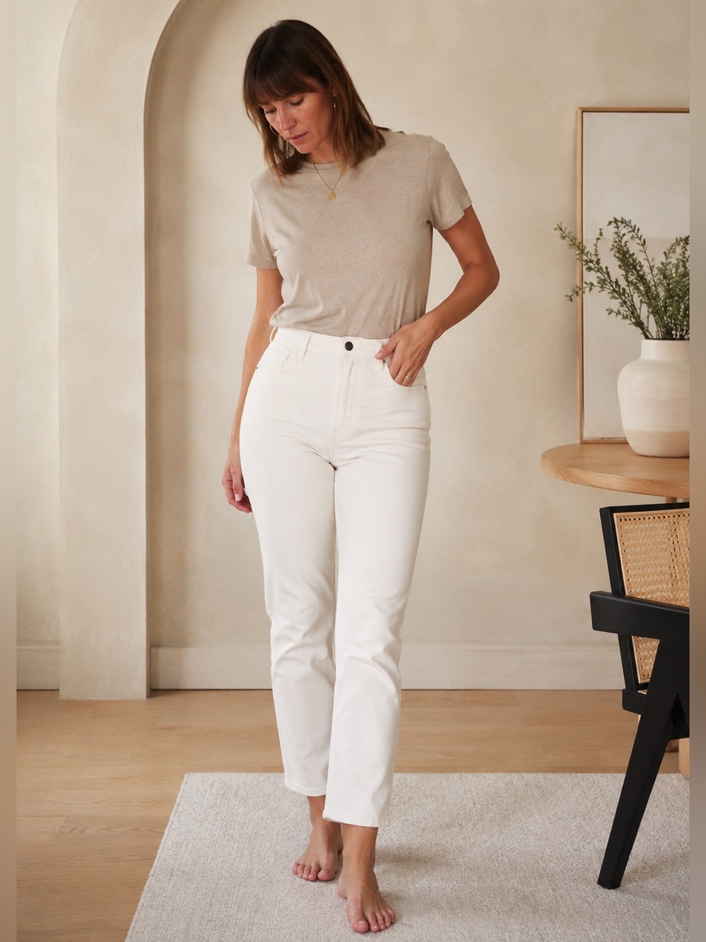 Sézane jeans Straight Leg high rise white French Minimalist size 29 quiet luxury
